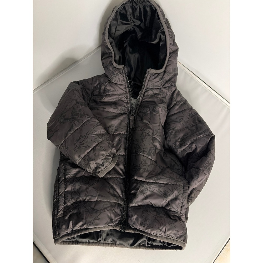 Carters Toddler Boy Gray Dinosaur Puffer Jacket Hooded Quilted Coat 3T